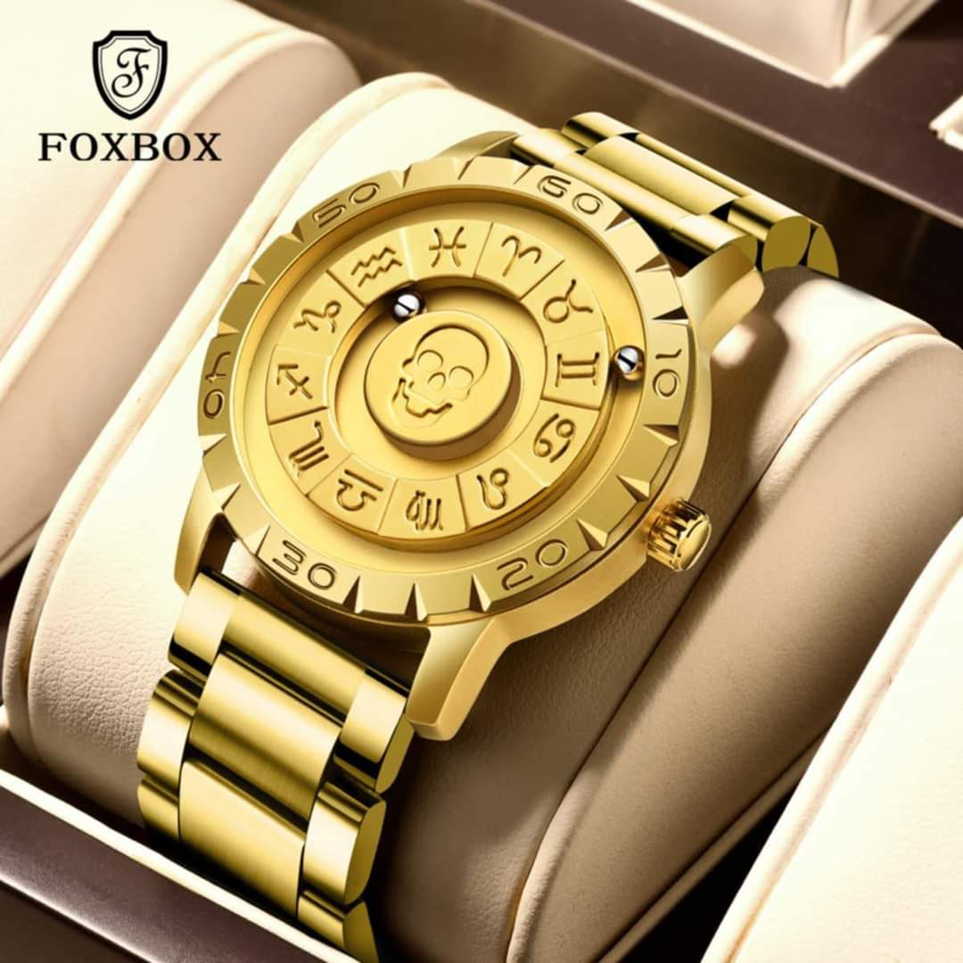 FOXBOX New Personalized Original Men Quartz Watch Skull Dial Magnetic Ball Design Waterproof Quartz Watch Men's Gift