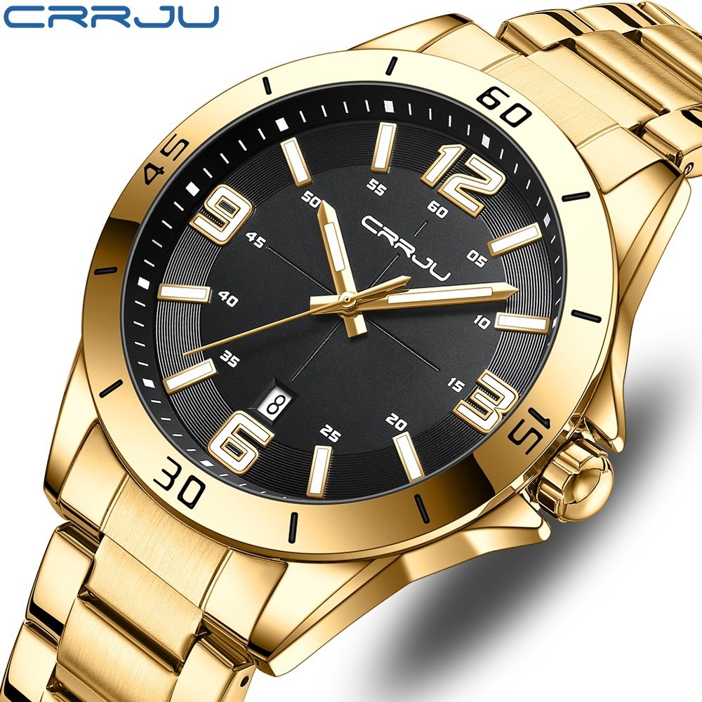 CRRJU 5003 Luxury Watches Stainless Steel Quartz Wrsitwatches Male Auto Date Clock with Luminous Hands Relogio Masculino